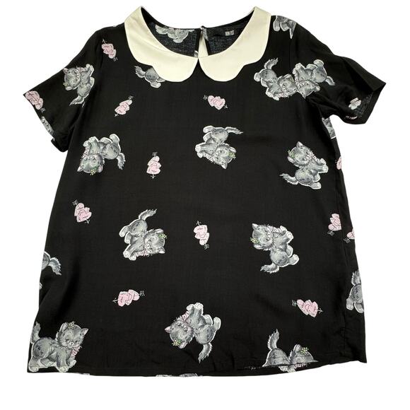 Iron Fist Vintage Inspired Cat Heart Print Peter Pan Collar Blouse Women's SZ M - Picture 1 of 6